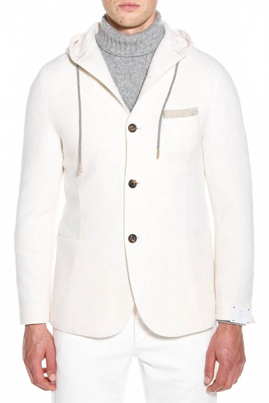 NEW ELEVENTY boiled wool raw cut hooded jacket in white